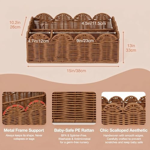 Wicker Diaper Caddy Organizer, Nursery Storage Basket - Image 3