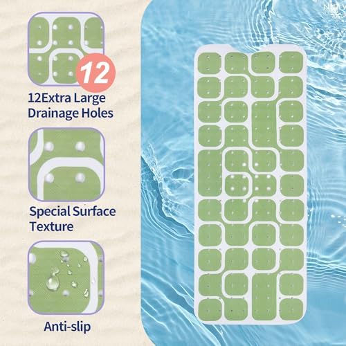 Bathtub Mat Non Slip 40x16 Inch Extra Long Bath Mat, Geometric Design Bathroom - Image 3