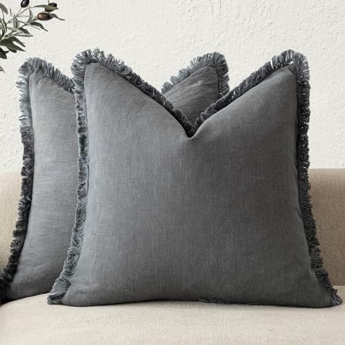 Foindtower Decorative Linen Fringe Throw Pillow Covers 24×24 Inch by Foindtower