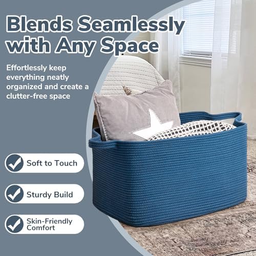 Goodpick Large Woven Rope Blanket Basket, Dark Blue - Image 5