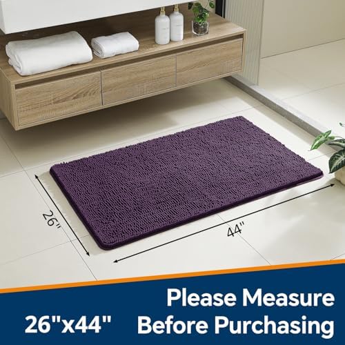 Chenille Bathroom Rug 26"x44" Plum, Non-Slip Plush Bath Mat - Image 2