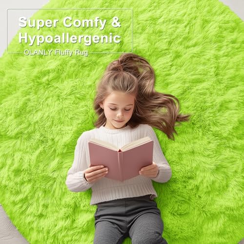 OLANLY Lime Green Round Rugs for Bedroom - Image 7