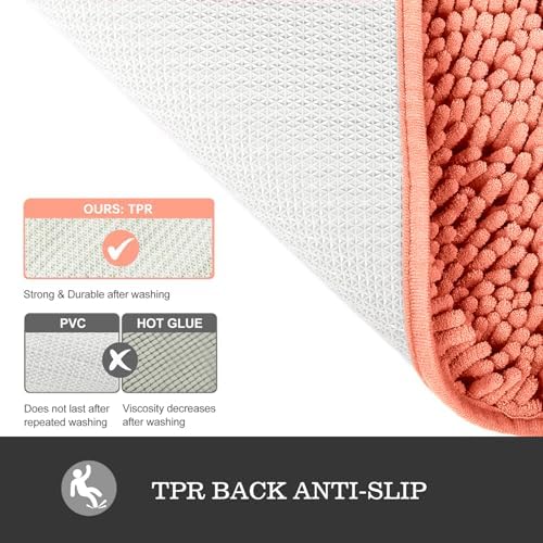Yeaban Chenille Coral Bathroom Rug 24"x36", Non-Slip Rubber Backing - Image 3