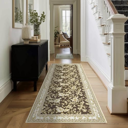 Brown Runner Rugs 2x6 for Hallway, Modern Washable Low Pile Long Carpet - Image 2