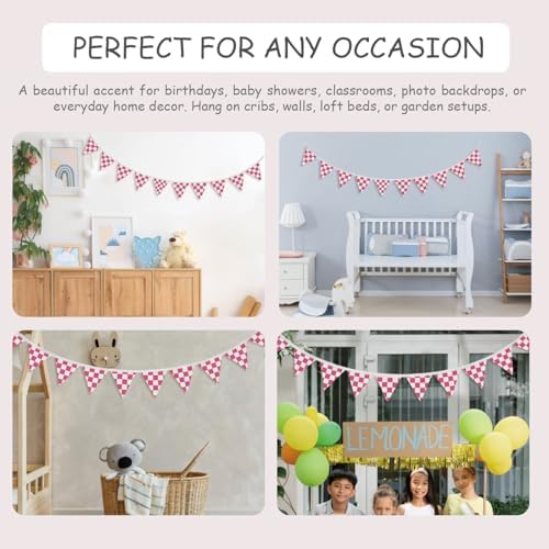 Girls Room Decor Hot Pink Checkered Fabric Garland Triangle Banners, Toddler - Image 6