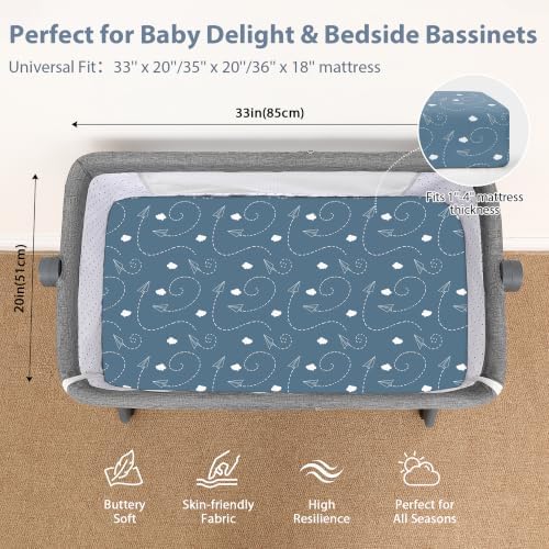 Baby Bedside Bassinet Sheets Fitted, 33”x20” Compatible - Image 2
