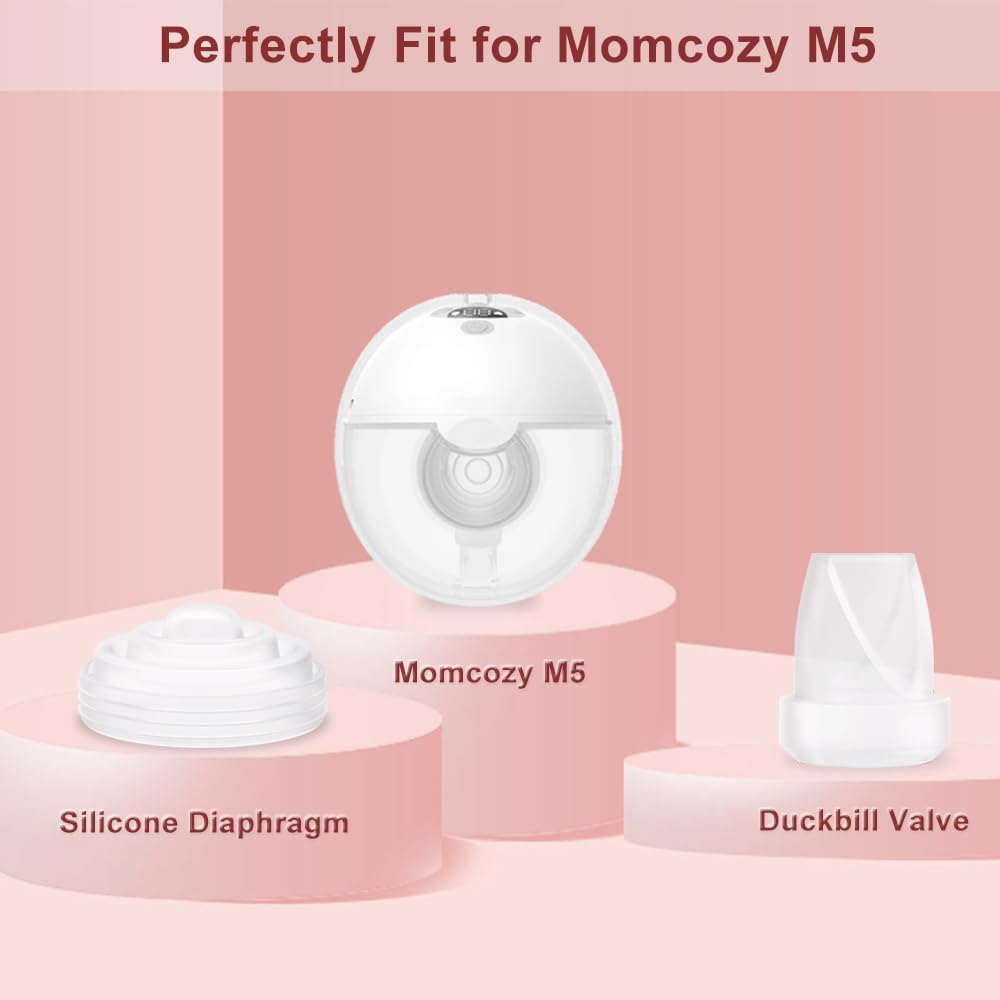 10PCS M5 Breast Pump Replacement Parts, 6pcs Silicone Duckbill Valve & 4pcs Silicone Diaphragm Compatible with Momcozy M5 Wearable Breastpump, Mom Cozy Breastfeeding Essential Accessories