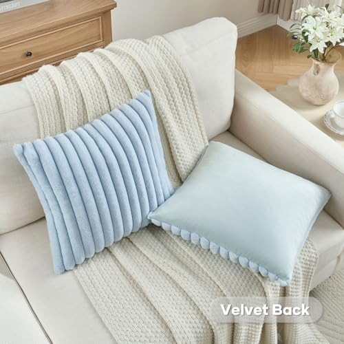 FUTEI Pack of 2 Faux Fur Throw Pillow Covers 16x16 Inch, Light Blue - Image 4