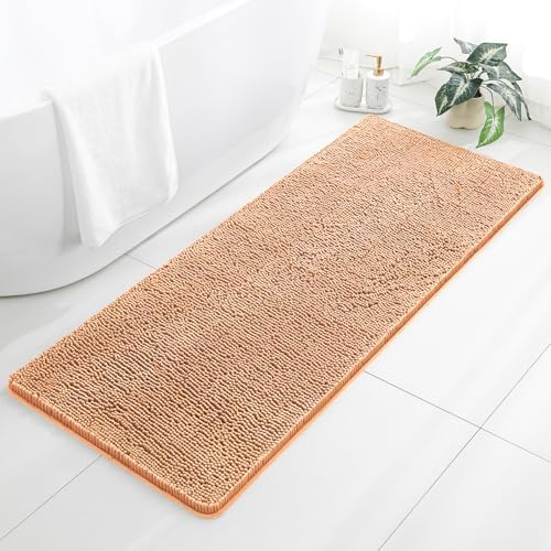 Chenille Bathroom Runner Rug 24"x60" Peach, Plush Bath Mat by Kildoss