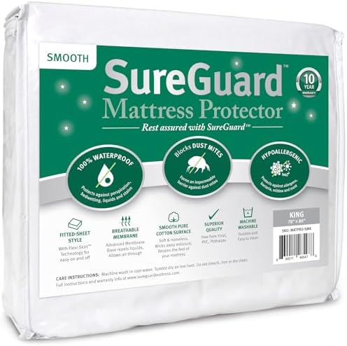 SureGuard Smooth Waterproof Mattress Protector, King Size Mattress Cover by SureGuardMattressProtectors