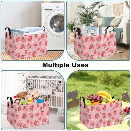 Rectangular Strawberry Fabric Storage Basket - Image 6