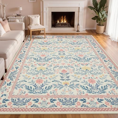 Joydeco Boho Floral Light Pink 6x9 Area Rugs by JOYDECO