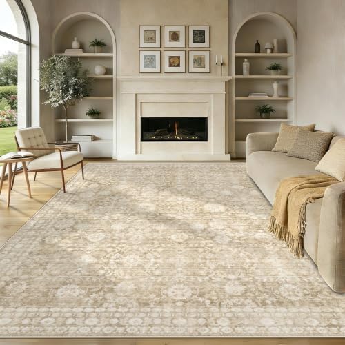 8x10 Area Rugs for Living Room: Washable Large Vintage Floral Rug Low Pile by LOSBULAKE