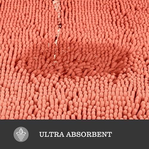 Yeaban Chenille Coral Bathroom Rug 24"x36", Non-Slip Rubber Backing - Image 4