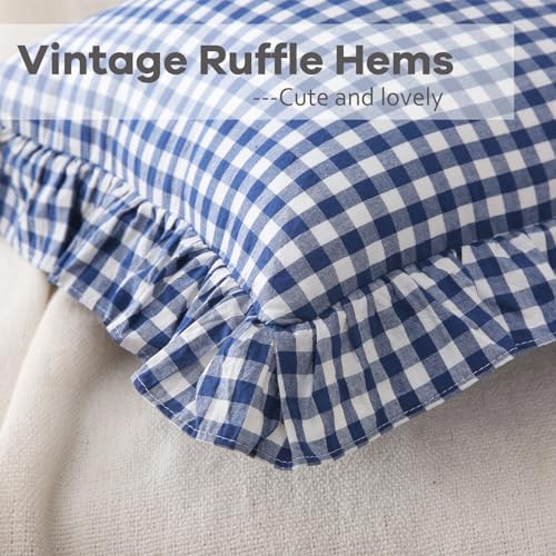 2 Pack Navy Blue Gingham Ruffle Throw Pillow Covers 18''x18'' - Image 5