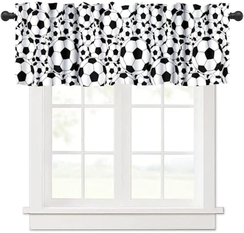 Sports Valance Curtains Kids Soccer Classical White Black Football Balls Print by Unknown