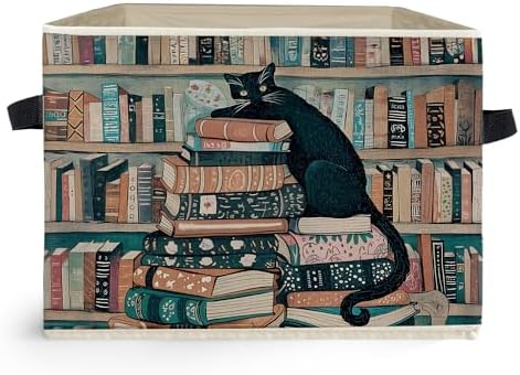 Witchy Black Cat Book Storage Box Bins, Reading Corner Nook Room Decor by Unknown