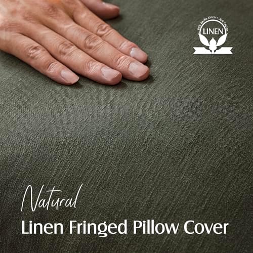 Foindtower Decorative Linen Fringe Throw Pillow Covers 24×24 Dark Green - Image 2