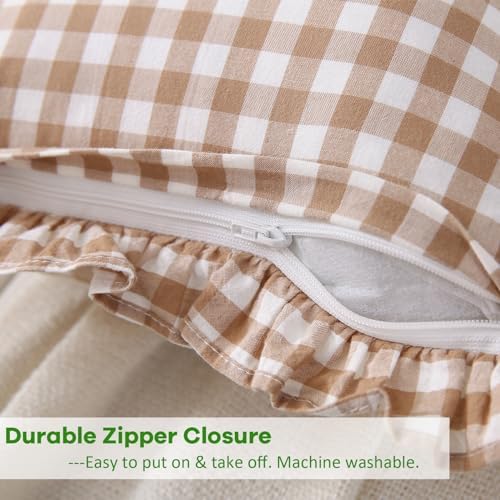 2 Pack Taupe Gingham Ruffle Lumbar Throw Pillow Shams 12''x20'' - Image 5