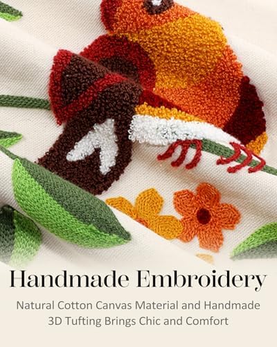 Embroidered Throw Pillow Cover, 20x20 Inch, Bird Branch - Image 2