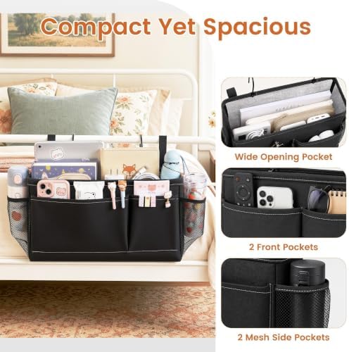 Fab totes Bedside Caddy for Dorm Bed, Bedside Storage Bag Hanging Organizer - Image 4