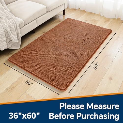 Chenille Bathroom Rug 36"x60" Burnt Orange, Large Plush Bath Mat - Image 2