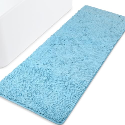 Yeaban Chenille Sky Blue Bathroom Runner Rug 24"x72" by Yeaban