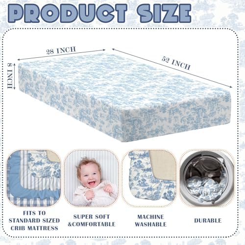 Peryiter 4 Pack Crib Sheets for Baby 52'' X 28" Blue Flower Crib Sheet - Image 3