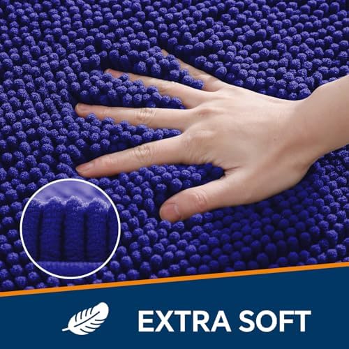 Chenille Bathroom Runner Rug 17"x47" Royal Blue, Plush Bath Mat - Image 3