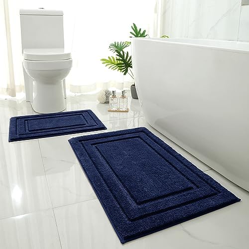 HOMEIDEAS Bathroom Rugs Sets 2 Piece, Soft Non Slip Bath Mat Navy Blue by HOMEIDEAS