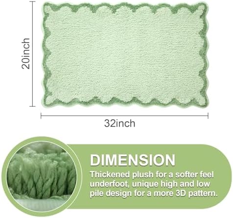 ORTIGIA Cute Green Scalloped Bath Mat, Fun Plush Microfiber Scallop Bathroom - Image 2