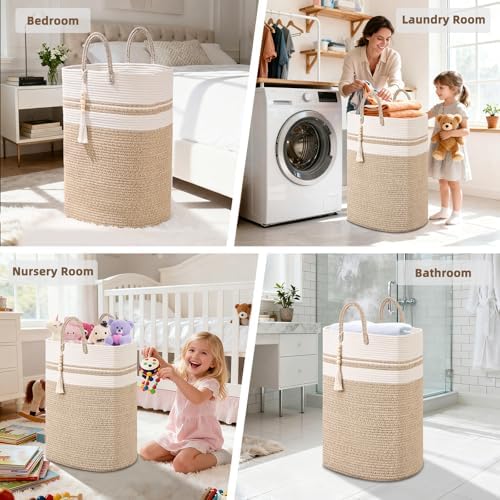 Woven Laundry Basket for Clothes, 65L Large Rectangle Laundry Hampers, Nursery - Image 5