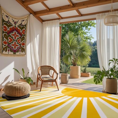 Lahome Yellow Rainbow Sun Area Rug: 9'x12' Ultra-Thin Machine Washable & - Image 2