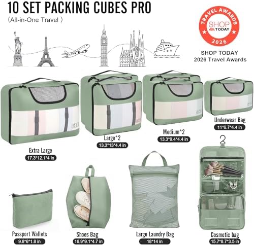 Veken 10 Set Packing Cubes for Travel Essentials, Anti-Wrinkle Buckled Suitcase - Image 2