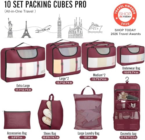 Veken 10 Set Packing Cubes for Travel Essentials, Suitcase Organizer Bags in 4 - Image 2