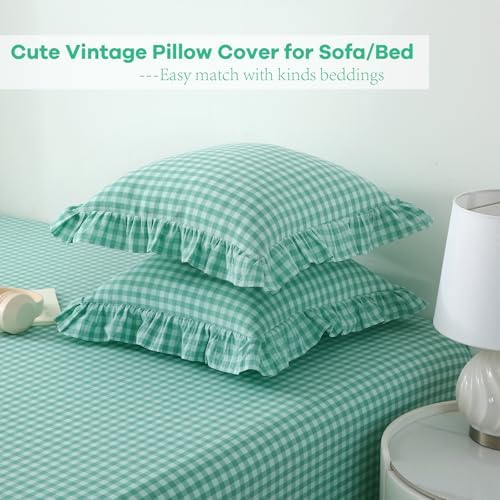 2 Pack Spa Blue Gingham Ruffle Throw Pillow Covers 22''x22'' - Image 4
