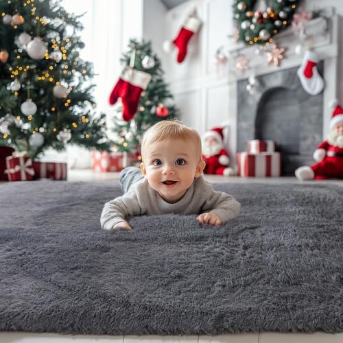 5x7 Grey Shag Rug for Bedroom, Soft Plush Fluffy Washable Carpet - Image 2