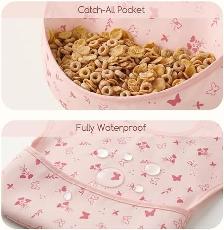 3 Pack Waterproof Baby Bibs for Eating, Mess Proof Feeding Bib - Image 4