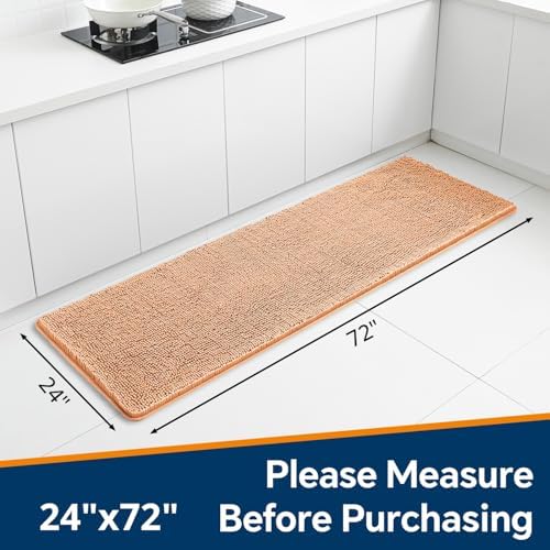 Chenille Bathroom Runner Rug 24"x72" Peach, Plush Bath Mat - Image 2