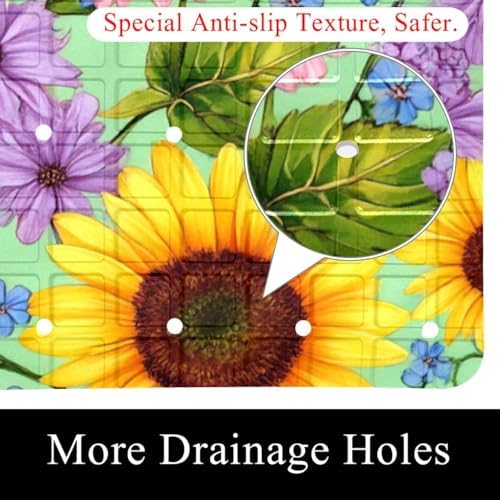 Shower Mat Non Slip 26.8 x 15.1 Inches, Sunflower Bathtub Mat Shower Stall Mats - Image 2