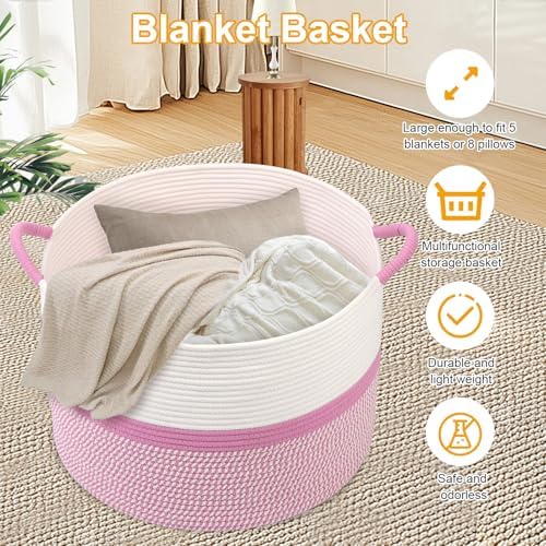 Pink Laundry Basket, Large Blanket Basket - Image 3