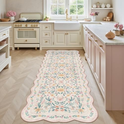 Scalloped Floral Runner Rug 2x6, Soft Cute Carpet Runner - Image 3