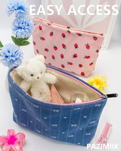 Flat Makeup Bag for Women, Zipper Cosmetic Pouch for Purse, Jean Blue - Image 3