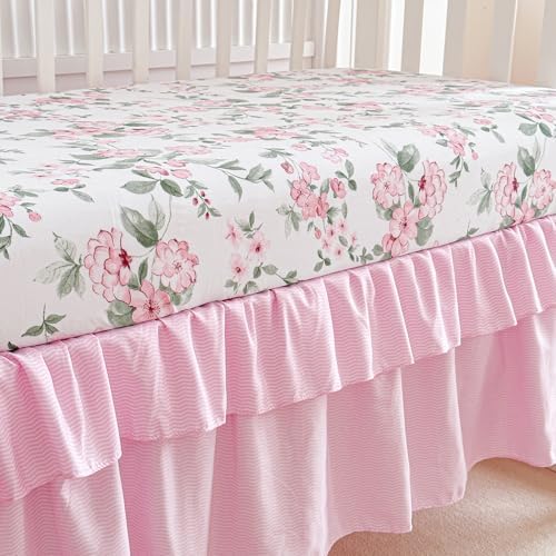 3 Pieces Pink Rose Flowers Crib Bedding Set Baby Ruffled Quilted Comforter - Image 7