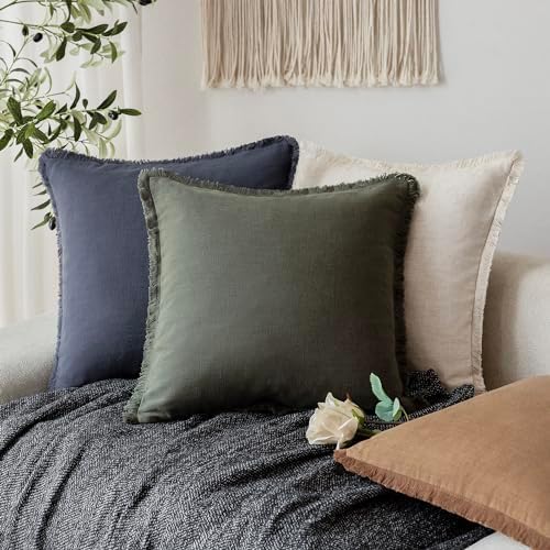 Foindtower Boho Linen Fringe Lumbar Throw Pillow Covers 12×24 Dark Green - Image 5