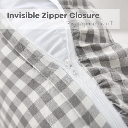 2 Pack Grey White Gingham Ruffle Throw Pillow Covers 22''x22'' - Image 4
