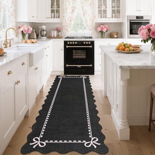 GarveeHome Scalloped Hallway Runner Rug 2.5x8 Non Slip Black Pink Rugs by GarveeHome