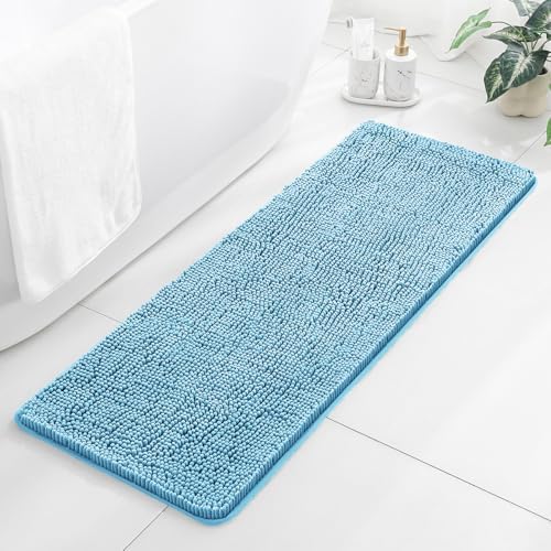 Chenille Bathroom Runner Rug 17"x47" Sky Blue, Plush Bath Mat by Kildoss