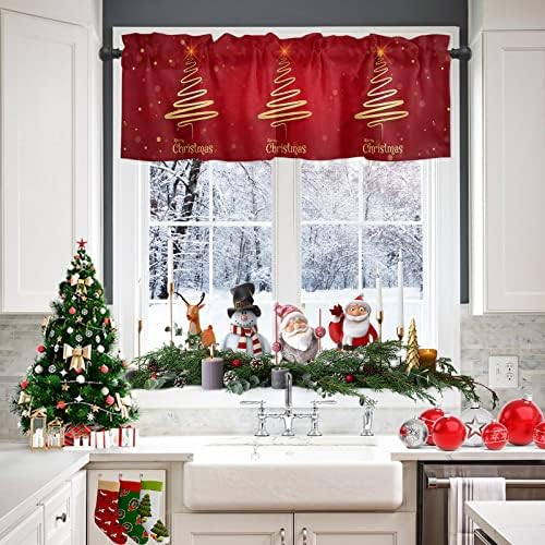Christmas Tree Kitchen Curtains and Valances Set, Merry Xmas Red Window - Image 3