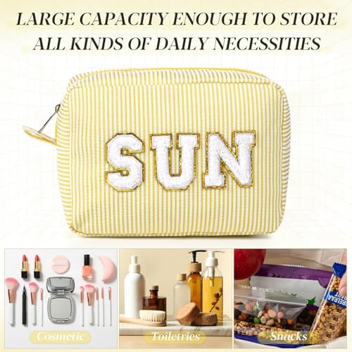 Sanwuta Seersucker Cosmetic Bags Sun Bag Chenille Letter Seersucker Makeup Bags - Image 3